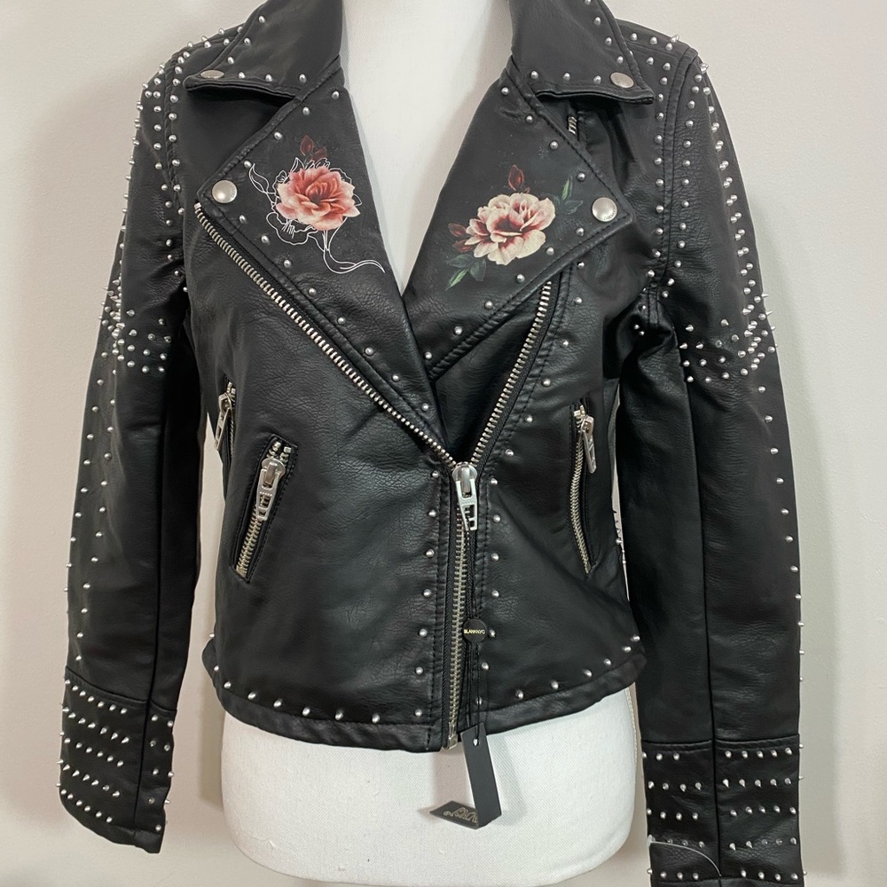 NWT {BLANK NYC} Heart Breaker Floral Stud Moto Jacket